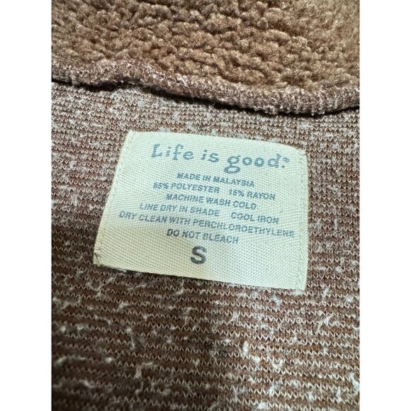 LIFE IS GOOD SHERPA PULLOVER JACKET SIZE S BROWN FLEECE 1/4 ZIP MOCK NECK WOMENS - Picture 5 of 6